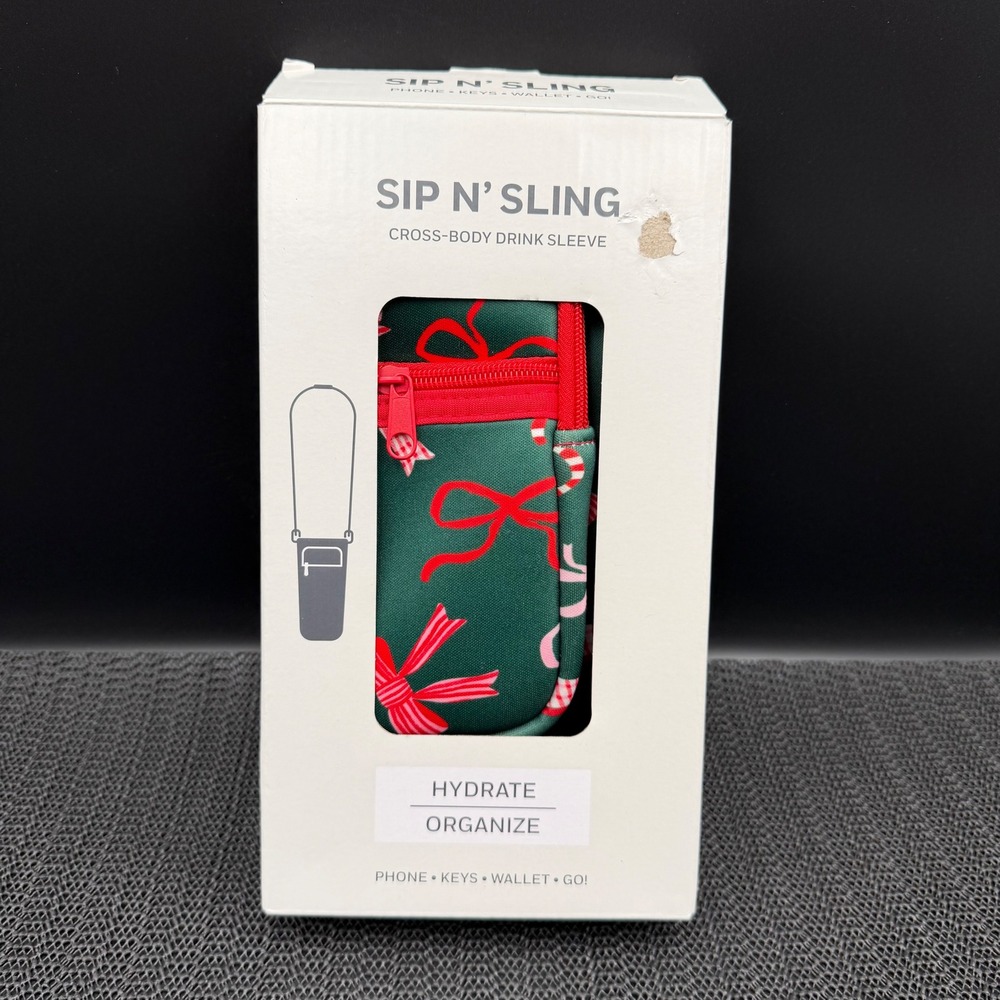 Sip N' Sling Cross-Body Drink Sleeve Green Holiday Bows for 30oz 40oz Tumblers